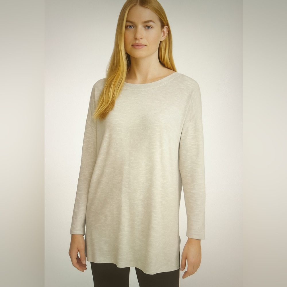Eileen Fisher linen cotton blend coastal core business core lightweight sweater
